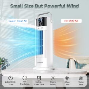 Portable Air Conditioner Tower Fan, 16" Evaporative Air Cooler with Remote, 90° Oscillating & 4 Wind Speeds, Cool Mist & 2-10H Timer, Touch Screen Cooling fan Air Conditioner for Room Office Camping