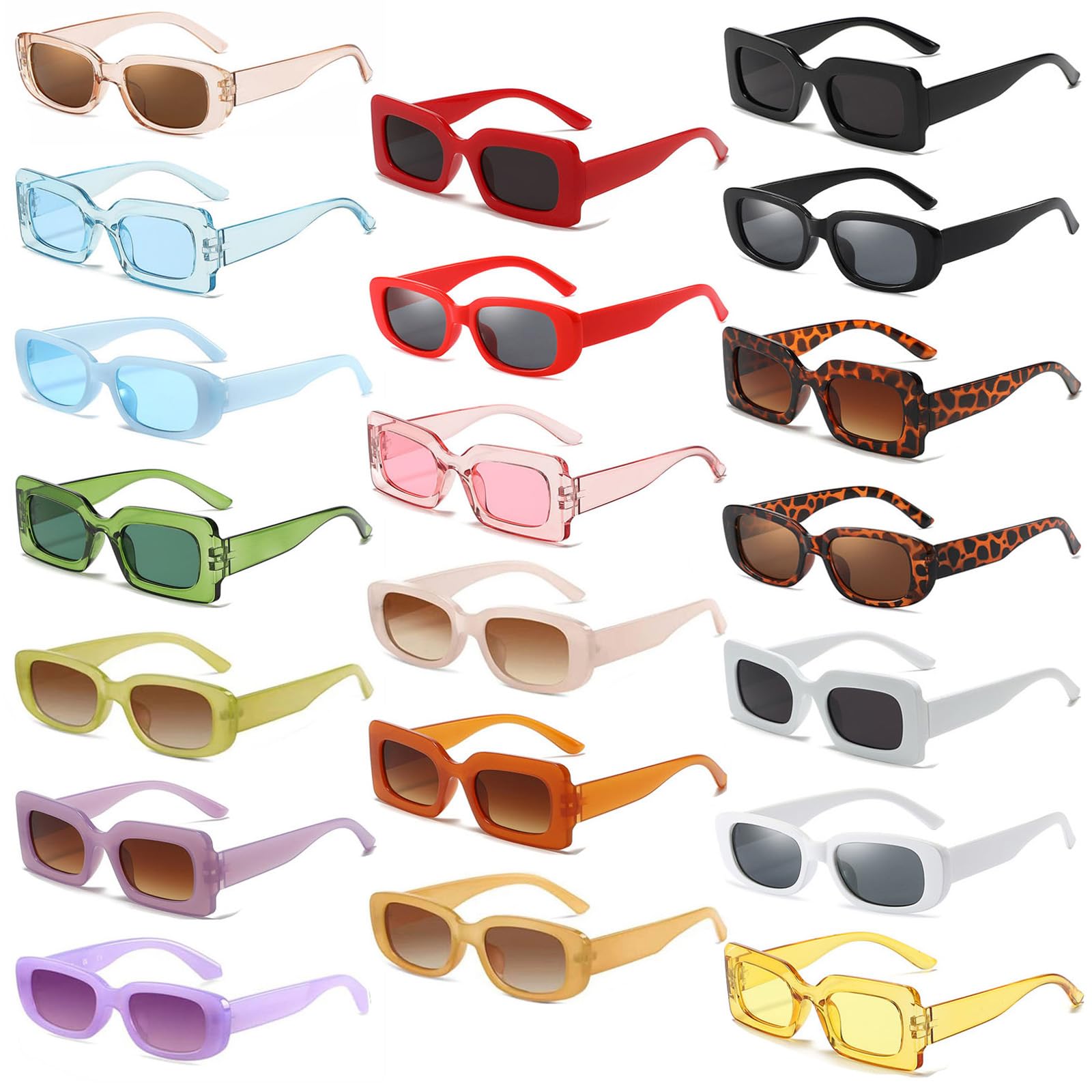 QYVEWY 20 Pack Colorful Rectangle Sunglasses Bulk Y2K Small Trendy Sun Glasses Bachelorette Party Favors (20Colors)