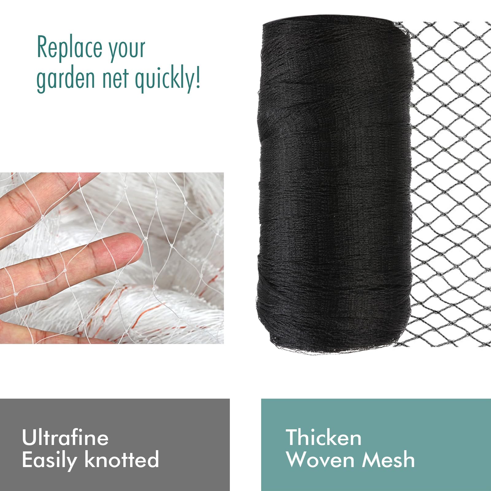 Bird Netting for Garden, Fetanten 13 x 40 FT Heavy Duty Garden Netting Mesh Pest Barrier with Ties and Staples for Vegetable, Fruit Trees, Blueberry Protection Against Birds, Deer, Poultry