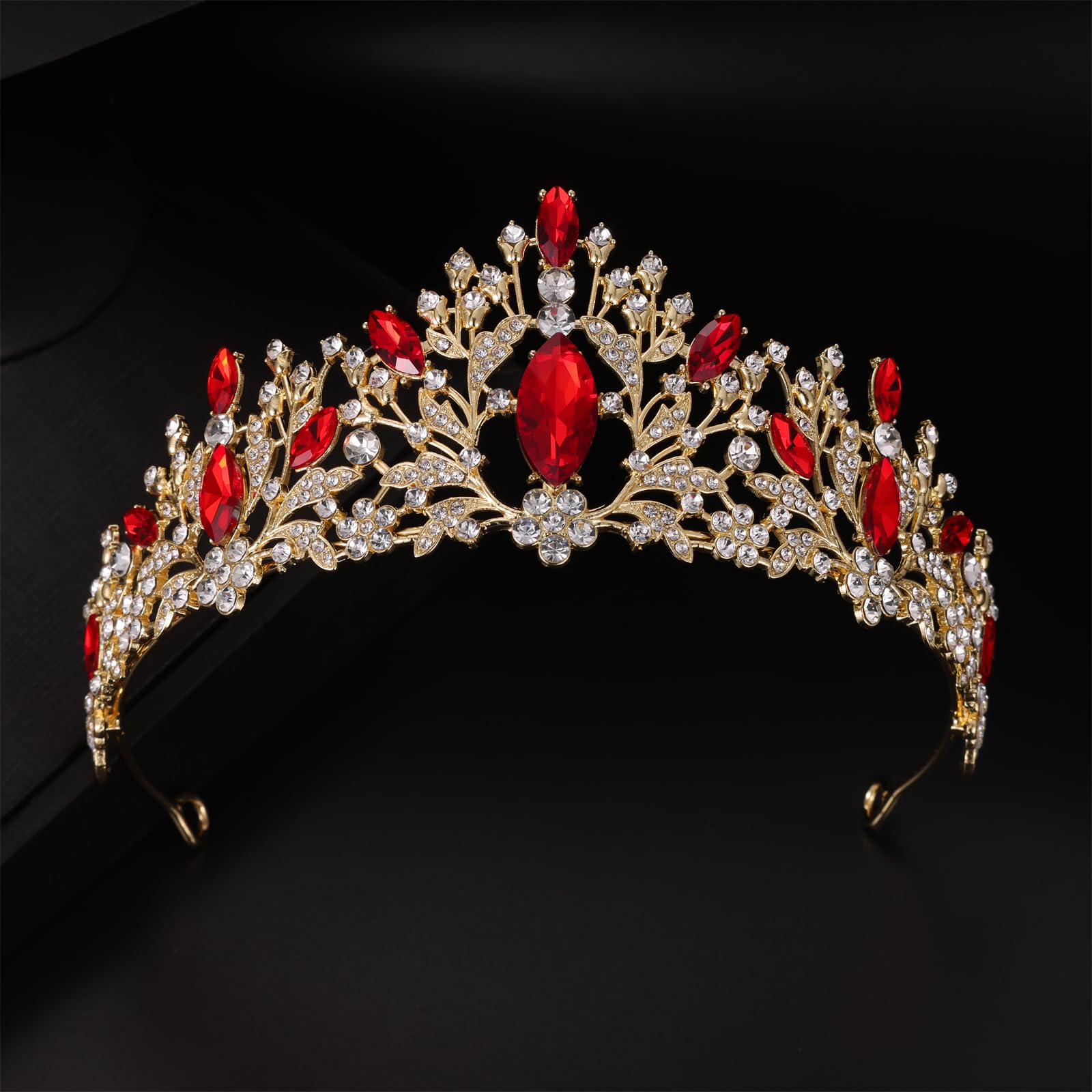 Kamirola Baroque Queen Bride Crowns and Tiaras Black Crystal Vintage Crown Flower princess Wedding Bridal Headpiece TR24 Gold Red