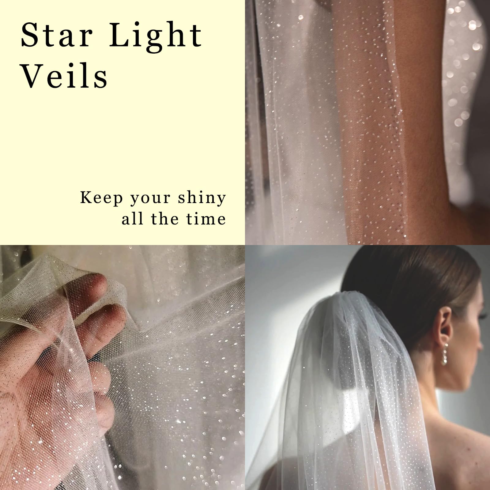 YAEISM Bride Wedding Veil White Glitter Cathedral Veil Sparkly Bachelorette Veil Fingertip Bridal Long Star Light Tulle Veils with Metal Comb for Brides and Women