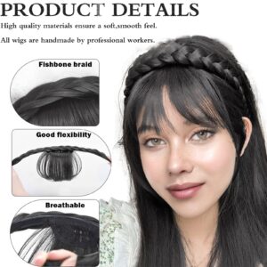 PANGHUDM Wig with Bangs and Sideburns Trendy Braided Headband Hair Accessories Braid Headband for Women Hair Extensions Bangs Girls Braided Wigs (Light Brown)