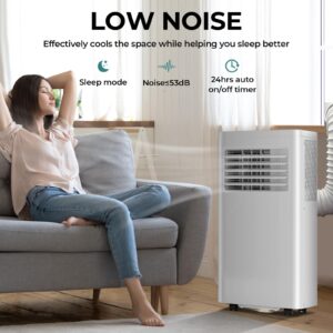 R.W.FLAME 10,000 BTU Air Conditioner cool Up to 450 Sq.Ft, 4 Modes Portable AC Unit with 24Hrs Timer/LED Display/Remote Control/Installation Kits, AC Unit for Bedroom, White