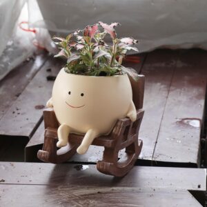 UMESONG Smily Face Planter Pot Cute Resin Flower Head Planters for Indoor Outdoor Unique Sit Rocking Chair Succulent Pots Gift IdeaI for Mother and Appreciation Christmas with Drainage Hole