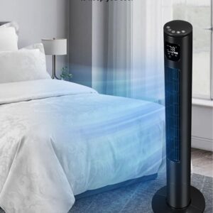 Uthfy 46" Tower Fan With Remote, 24ft/s Fan for Bedroom with 24 H Timer, 80° Oscillating Fan with 3 Speeds, 3 Modes, Portable Fans that Blow Cold Air, Standing Bladeless Fan for Room Home Office