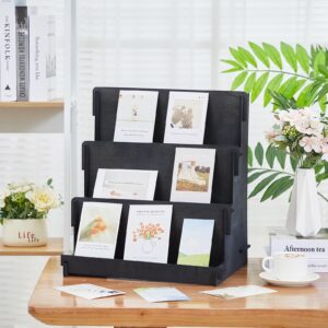 Wooden Card Display Stand Stationary Organizer Sticker Display Stand for Vendor Crafts Greeting Card Organizer Rack Retail Display Stand Holder for Counter (Dark,11.81 x 14.57 x 15.75 Inch (3 Tier))