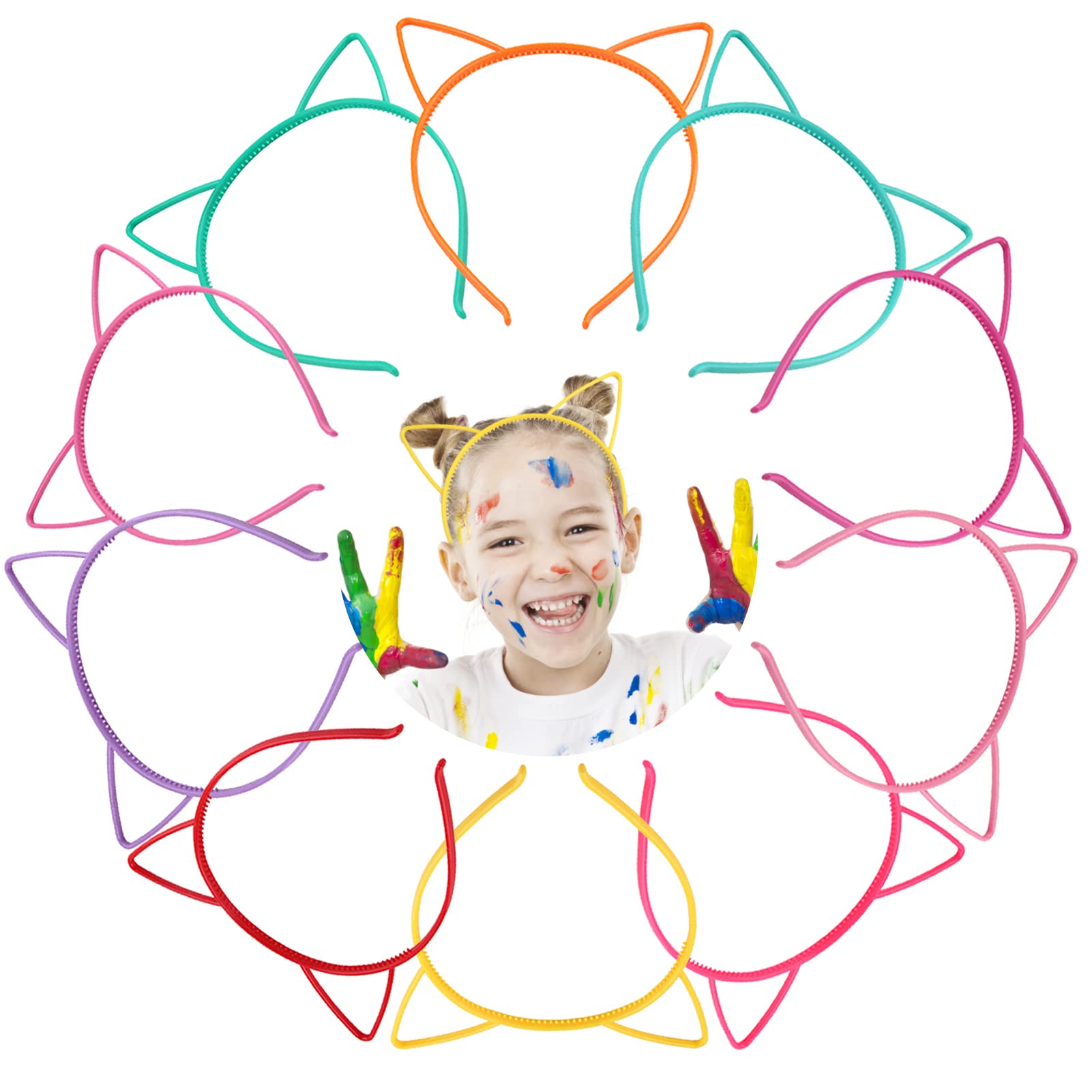 Jaqakid 25PCS Cat Ears Headbands Plastic Kitty Hairband Hair Hoops Party Costume Daily Decorations Bunny Bow Headwear Cats Accessories for Women Girls Wearing and Party Decoration