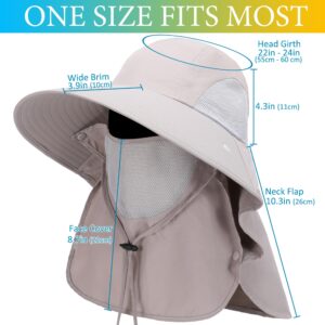 Outrip Sun Hat for Men Women Wide Brim Fishing Hat with Face Cover & Neck Flap Outdoor Sun Protection Hat Light Grey