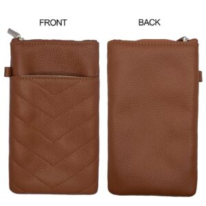 Double Eyeglasses Pouch with Zipper Closure,Soft Genuine Leather Sunglass Organizer Pouch,Portable Eyeglasses Case