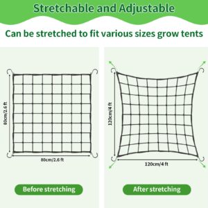 Trellis Netting, Scrog Net with 4 Hooks, 4x4 Trellis Net for Grow Tent, Heavy-Duty Plant Net for Cucumber Gardening and Horticulture, Grow Tent Accessories(1 Pack)