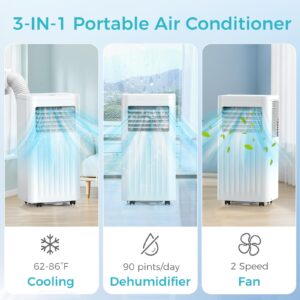 COWSAR 10,000 BTU Portable Air Conditioners, Portable AC Unit Cools Up to 450 Sq.ft with Remote, 4 Modes Room Air Conditioners with Digital Display/Swivel Wheels/Installation Kits/24H Timer, White