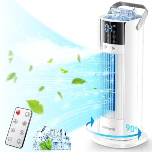 portable air conditioner tower fan, 16" evaporative air cooler with remote, 90° oscillating & 4 wind speeds, cool mist & 2-10h timer, touch screen cooling fan air conditioner for room office camping