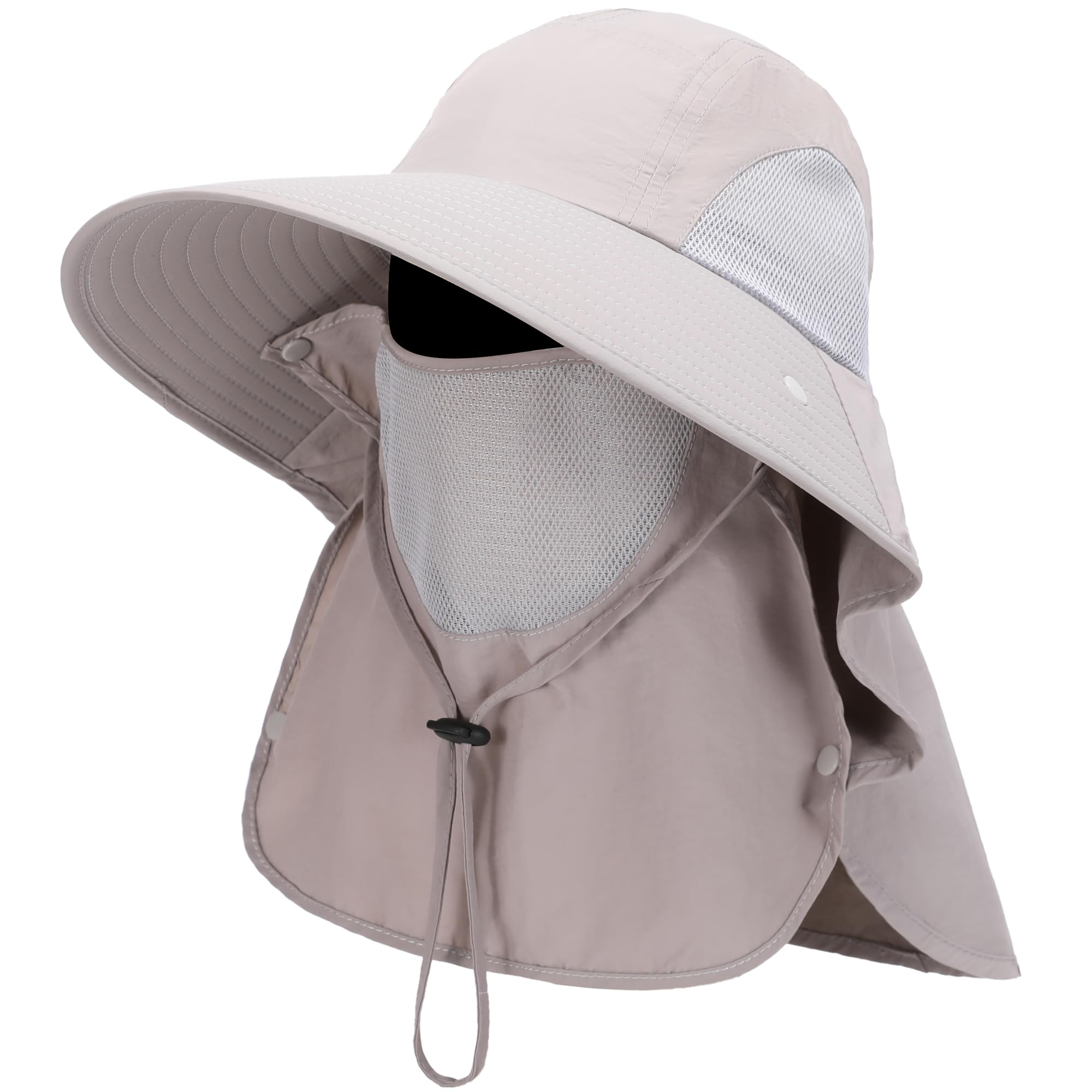 Outrip Sun Hat for Men Women Wide Brim Fishing Hat with Face Cover & Neck Flap Outdoor Sun Protection Hat Light Grey