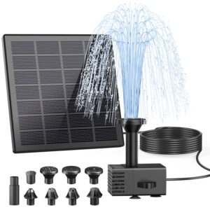 zolochel solar fountain kit 2024 upgraded glass panel,9.84 power cord solar bird bath fountains no battery diy 9 nozzles, solar water fountain for bird bath garden décor(black)