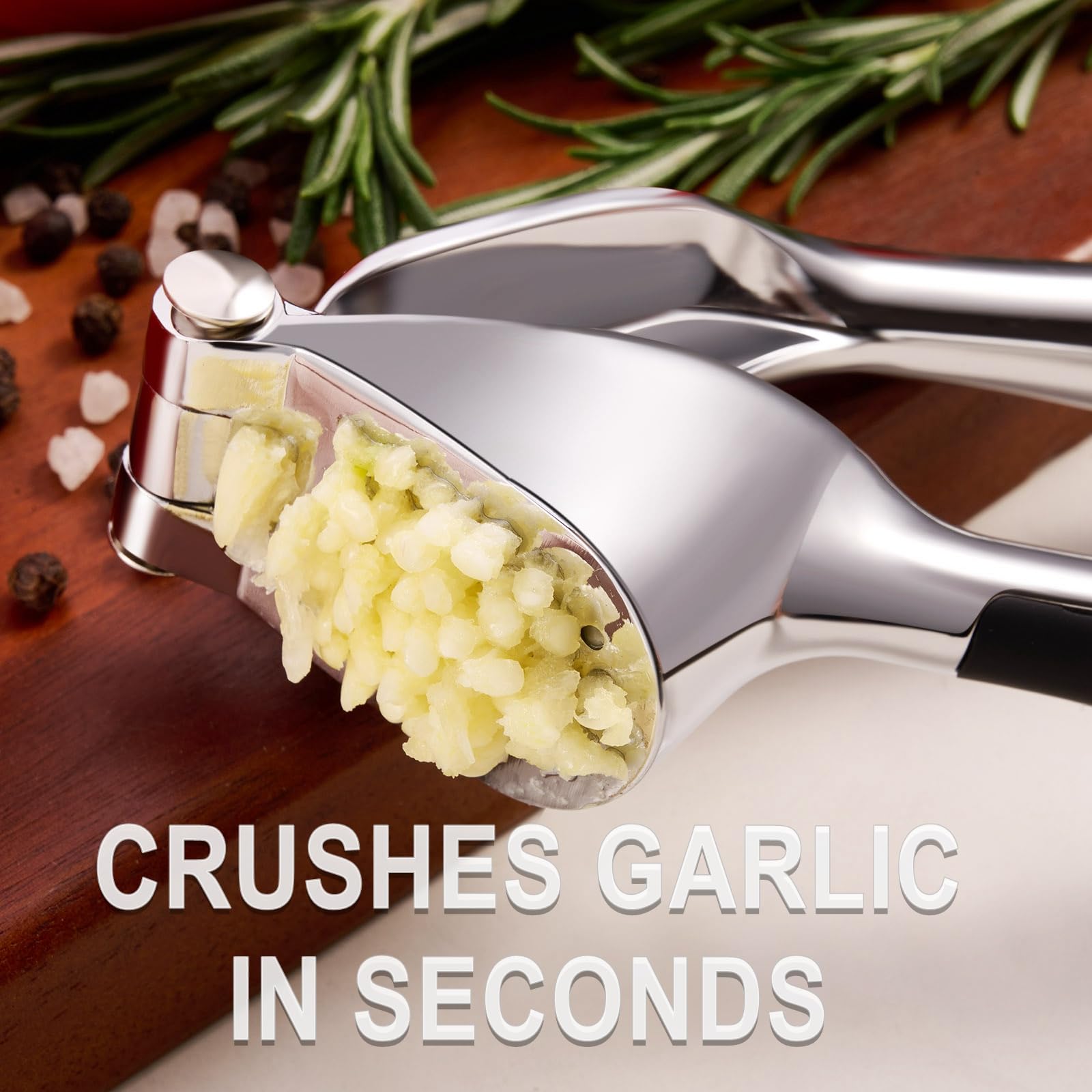 Honsen Garlic Press Easy to Squeeze and Clean, Zinc Alloy Garlic Mincer & Crusher with Soft Easy-Squeeze Ergonomic Handle