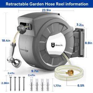 Retractable Garden Hose Reel, 1/2 in x 100 ft Wall Mounted Hose Reel, 10-Pattern Spray Nozzle, Any Length Lock/Slow Return System/Wall Mounted/180°Swivel Bracket