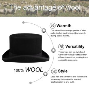 Punctualgood Wool Felt Top Hat Victorian Mad Hatter 6" Magic Hat Gentlemen Performing Jazz Caps Rock Hat for Men Women Gift (US, Alpha, X-Large, Black)