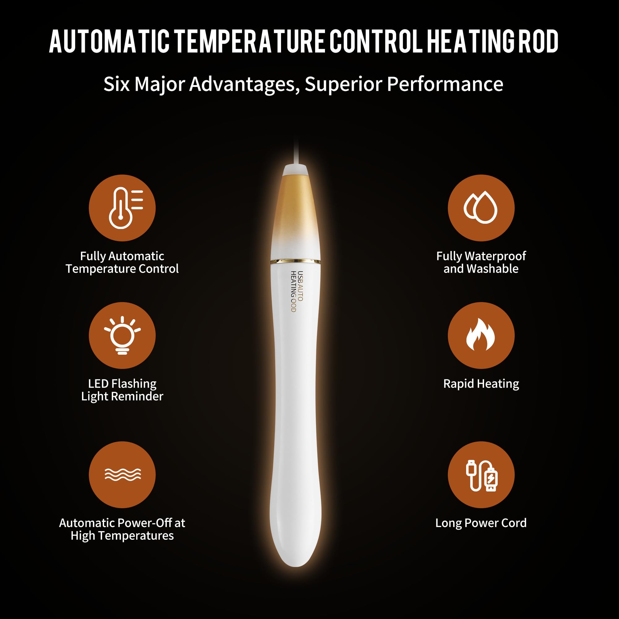 USB Heating Rod for Doll, LED Indicator Portable Toy Warmer, Automatic Temperature Control USB Warmer, Safe, Fast Heating and Waterproof, White, Cable Length 27.6Inch