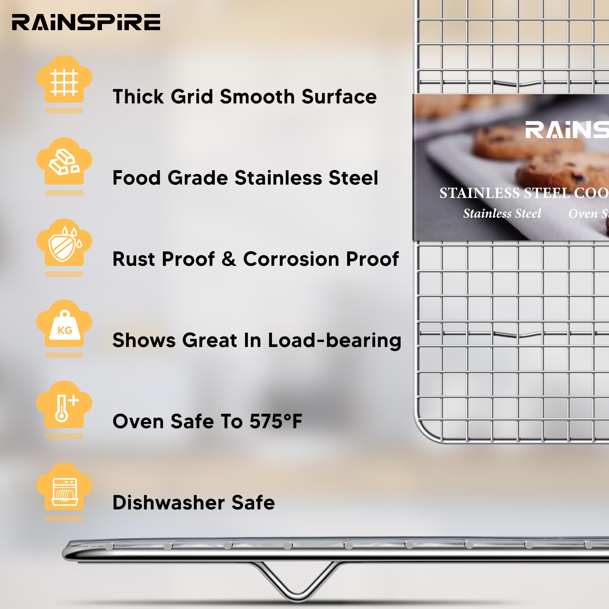 Rainspire 2-Pack Cooling Rack 10" x 15" Stainless Steel Heavy Duty Cooling Racks for Cooking and Baking Oven Safe Wire Rack for Cooking Baking Rack for Oven Cooking Fits Jelly Roll Pan