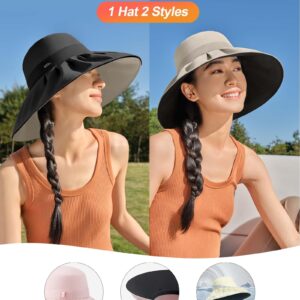 BENEUNDER Sun Hat Womens, Adjustable Wide Brim Bucket Hat with Vinly UPF50+ UV Protection for Beach, Summer Travel, Brown