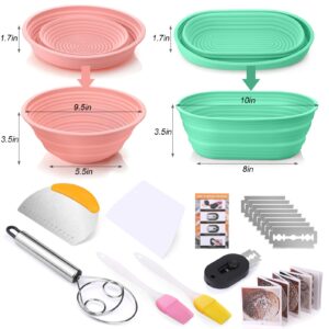 Palksky Sourdough Proofing Baskets Silicone Kit, Sour Dough Kit Sourdough Baking Supplies - Round & Oval Bowls Tools, Sourdough Bread Baking Supplies, Bread Proofer Essentials for Beginners