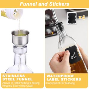 WEILAIDI Olive Oil Dispenser Bottle,2 Pcs Glass Oil Dispenser for Kitchen,Glass Olive Oil Dispenser and Vinegar Dispenser Set with 2 Stainless Steel Pourers, 4 Labels,1 Brush and 1 Funnel（500ML）