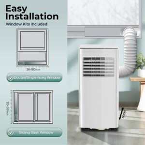 R.W.FLAME 10,000 BTU Air Conditioner cool Up to 450 Sq.Ft, 4 Modes Portable AC Unit with 24Hrs Timer/LED Display/Remote Control/Installation Kits, AC Unit for Bedroom, White