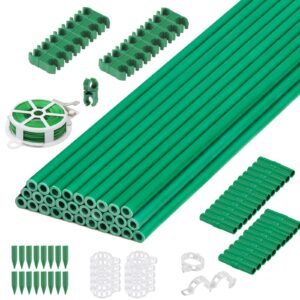 cludoo 94pcs garden stakes set with 30 sets fiberglass plant stakes sticks supports and accessories, diy 4ft 5ft 6ft 7ft tomato stakes for tomato,vegetables, pepper, fences indoor outdoor plants