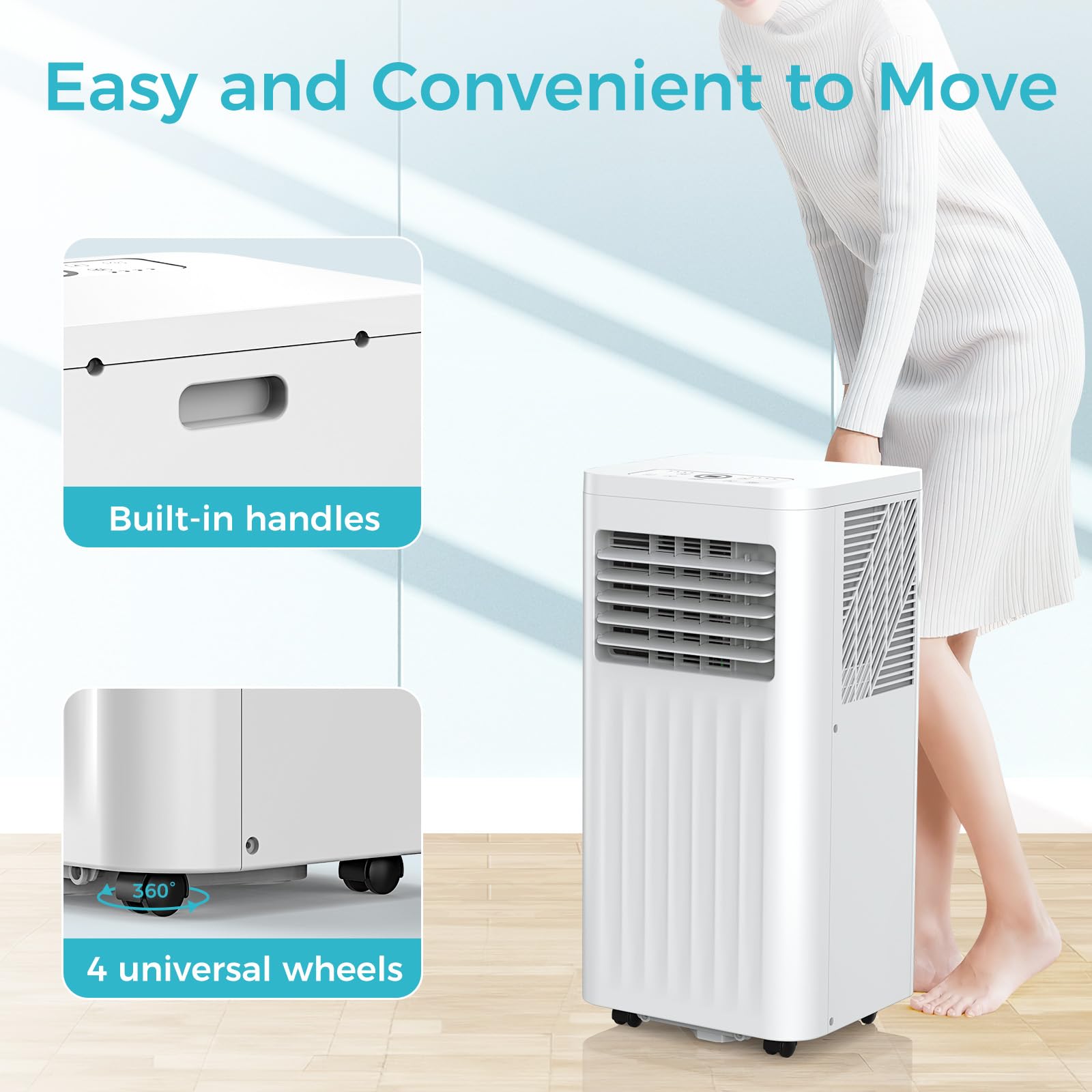 COWSAR 10,000 BTU Portable Air Conditioners, Portable AC Unit Cools Up to 450 Sq.ft with Remote, 4 Modes Room Air Conditioners with Digital Display/Swivel Wheels/Installation Kits/24H Timer, White