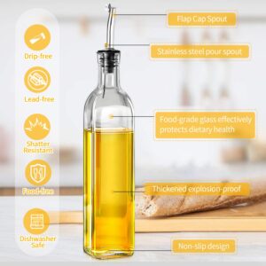 WEILAIDI Olive Oil Dispenser Bottle,2 Pcs Glass Oil Dispenser for Kitchen,Glass Olive Oil Dispenser and Vinegar Dispenser Set with 2 Stainless Steel Pourers, 4 Labels,1 Brush and 1 Funnel（500ML）