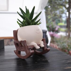 Face Flower Pots for Plants Rocking Chair Planters Funny Succulent Planter Live Cute Resin Flower Pots Head Planter for Indoor Outdoor Plants Gift Ideas for Mother and Christmas