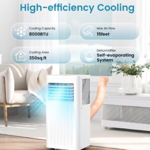 Joy Pebble Portable Air Conditioner, 8000 BTU Air Conditioner with Cooling, Fan, Dehumidifier, Sleep Mode, ≤55 db, Cooling up to 350 Sq. Ft. with 24H Timer/Digital Display/Remote Control & Window Kit