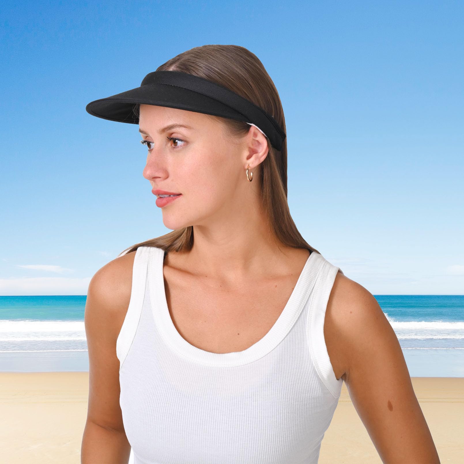 Cotton Visor Hat Women Men Clip-on Visors Hats Adjustable Outdoor Sports Golf Beach Wide Brim Sun Cap (Black)