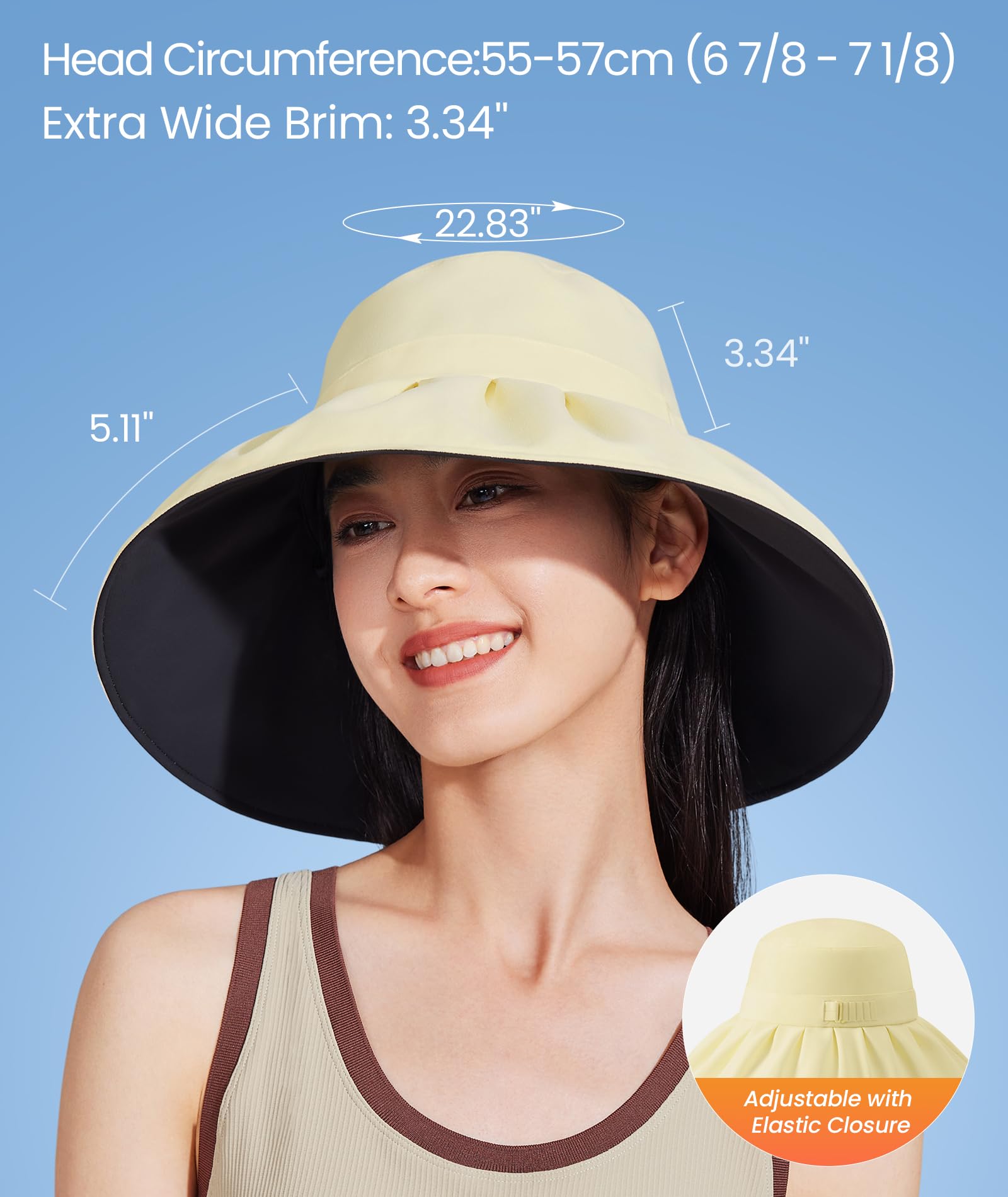 BENEUNDER Sun Hat Womens, Adjustable Wide Brim Bucket Hat with Vinly UPF50+ UV Protection for Beach, Summer Travel, Brown