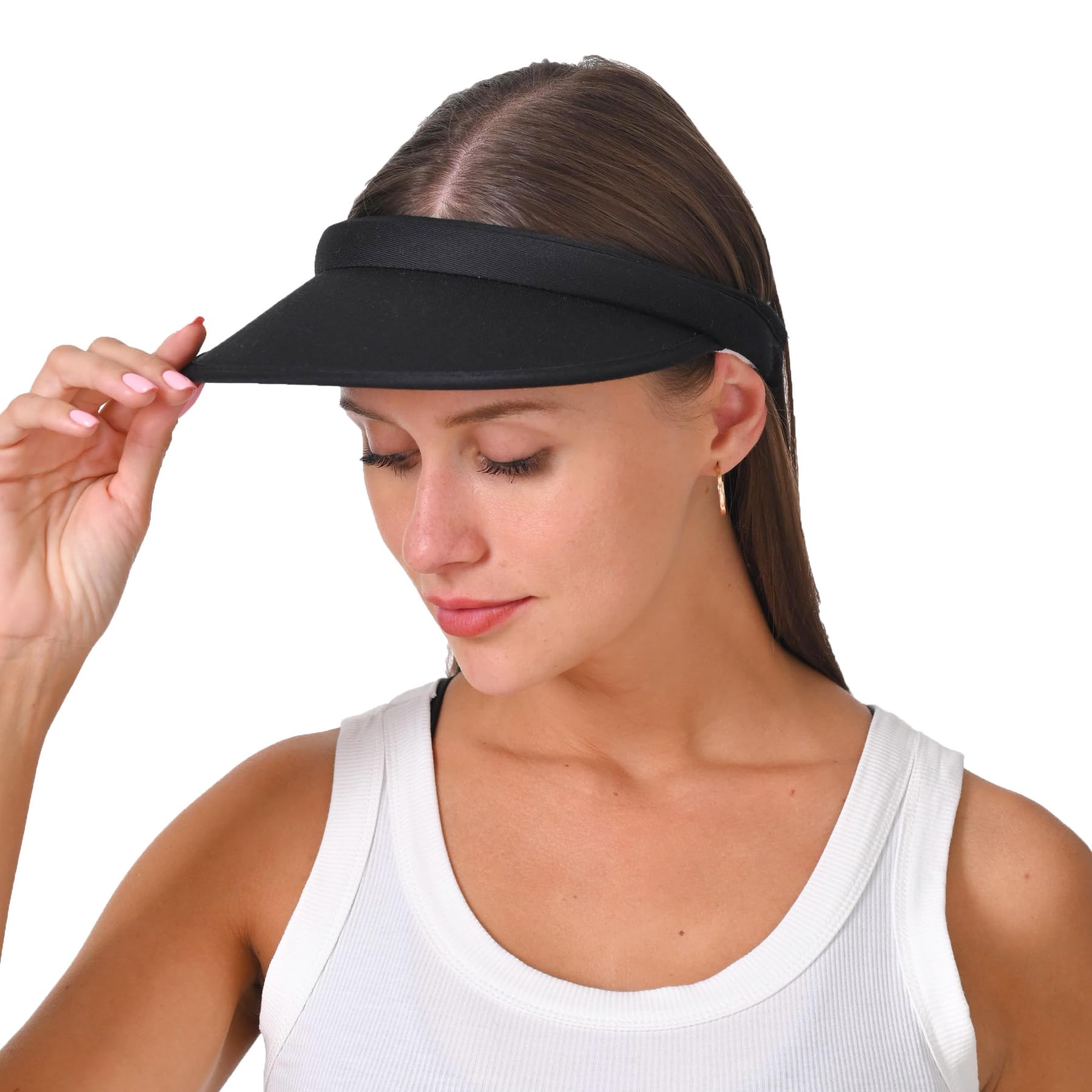 Cotton Visor Hat Women Men Clip-on Visors Hats Adjustable Outdoor Sports Golf Beach Wide Brim Sun Cap (Black)