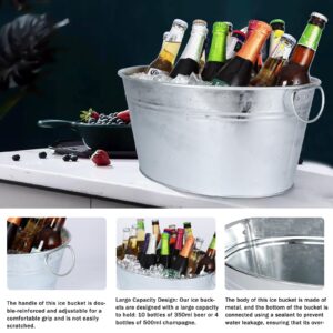 Ice Bucket, Oval Beverage Tub, Galvanized Bucket and drink Cooler for Parties, Ice Tub with Handles for Beer Sparkling Whisky Wine Cocktails (3.5gal) (Galvanized)