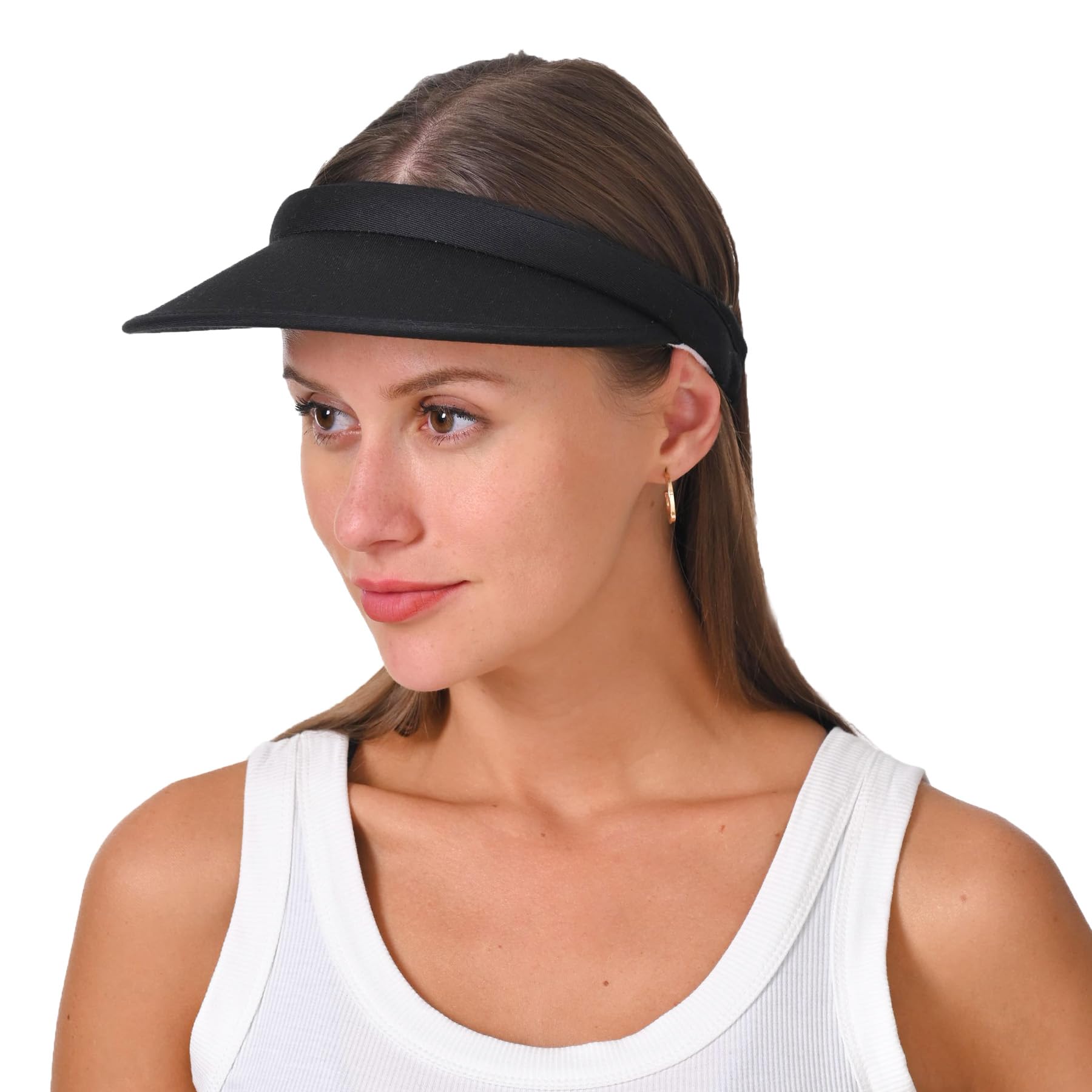 Cotton Visor Hat Women Men Clip-on Visors Hats Adjustable Outdoor Sports Golf Beach Wide Brim Sun Cap (Black)