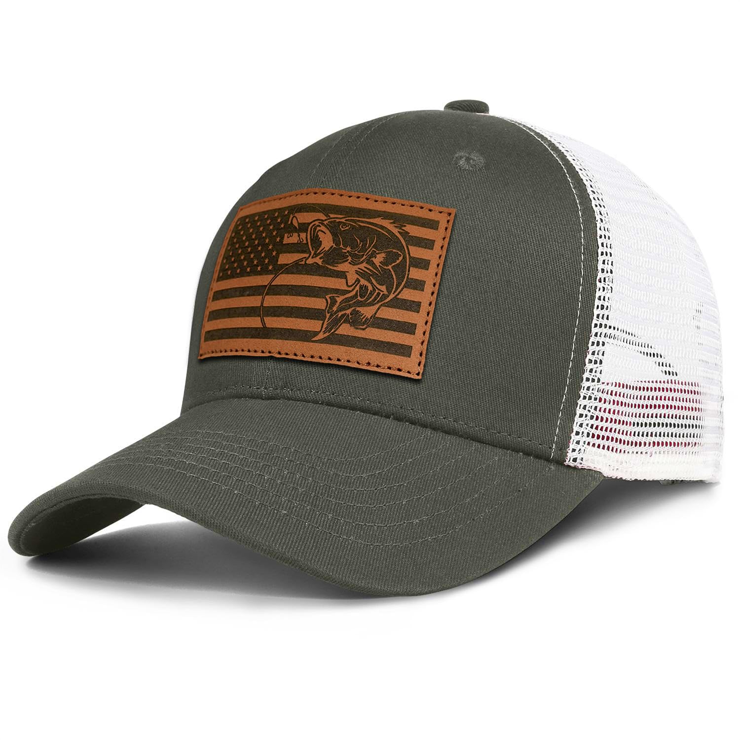 Fishing Hat Fishing Gifts for Men Bass Fish Flag Hat Father's Day Christmas Birthday Gifts for Dad Husband Grandpa Trucker Hat Snapback Baseball Cap