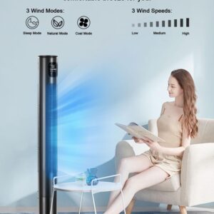 Uthfy 46" Tower Fan With Remote, 24ft/s Fan for Bedroom with 24 H Timer, 80° Oscillating Fan with 3 Speeds, 3 Modes, Portable Fans that Blow Cold Air, Standing Bladeless Fan for Room Home Office