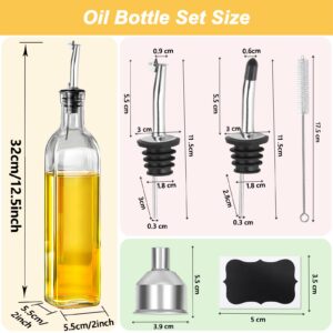 WEILAIDI Olive Oil Dispenser Bottle,2 Pcs Glass Oil Dispenser for Kitchen,Glass Olive Oil Dispenser and Vinegar Dispenser Set with 2 Stainless Steel Pourers, 4 Labels,1 Brush and 1 Funnel（500ML）