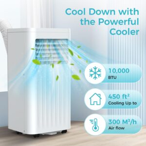 COWSAR 10,000 BTU Portable Air Conditioners, Portable AC Unit Cools Up to 450 Sq.ft with Remote, 4 Modes Room Air Conditioners with Digital Display/Swivel Wheels/Installation Kits/24H Timer, White