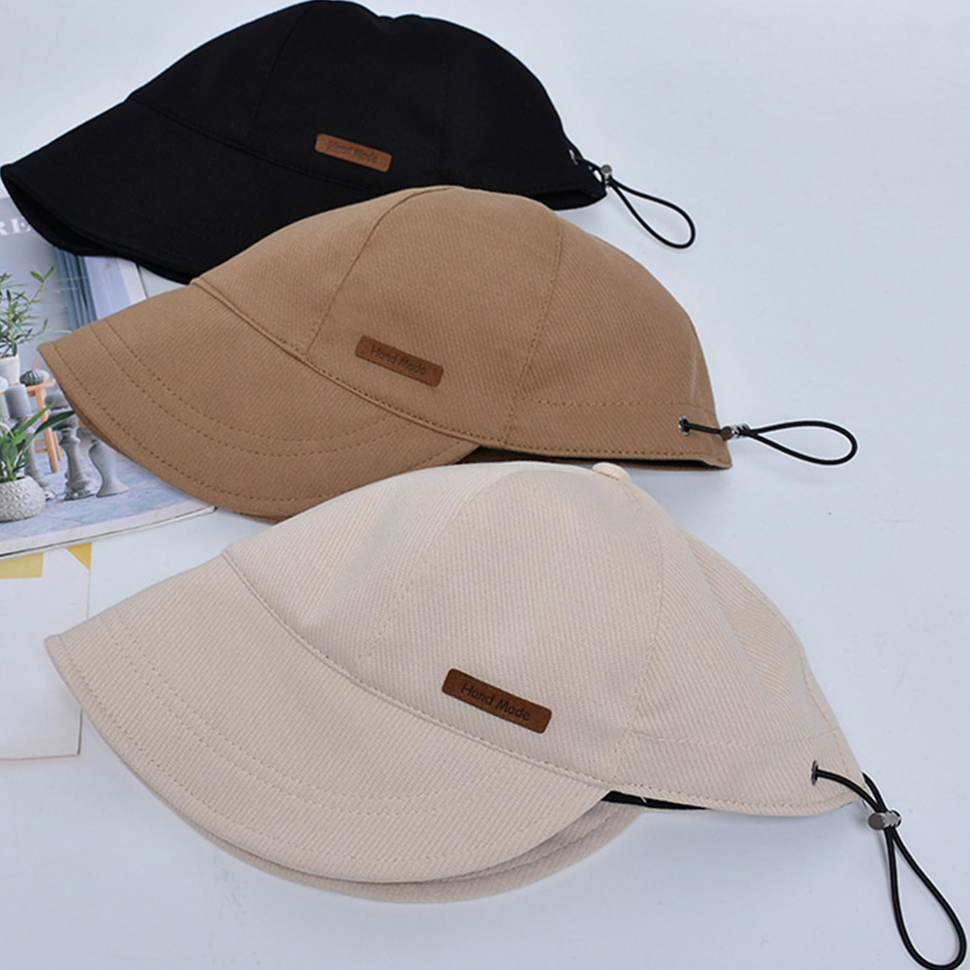 Women-Cotton-Sun-Hat Floppy-Visor Girls-Beach-Hat UV-Protection Non-Shape-Brim Baseball-Caps Outdoor Drawstring Small/Medium