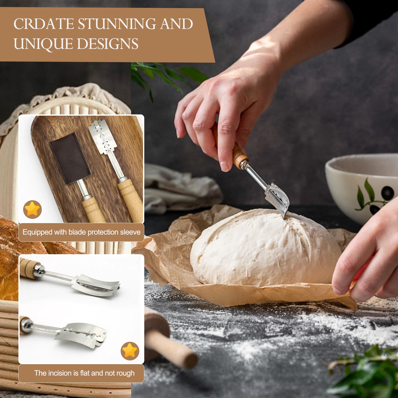 Watcor Sourdough Bread Baking Supplies Set,10 Inch Oval & 9 Inch Round Banneton Bread Proofing Baskets with Linen Liner, Silicone Bread Sling, Danish Dough Whisk, Dough Scraper Kit, Silicone Brush