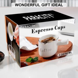 PARACITY Espresso Cups Ceramic with Handle, Measuring Cup with Dual Scale, Espresso Shot Glass with V-Shaped Mouth, 3 OZ Espresso Accessories