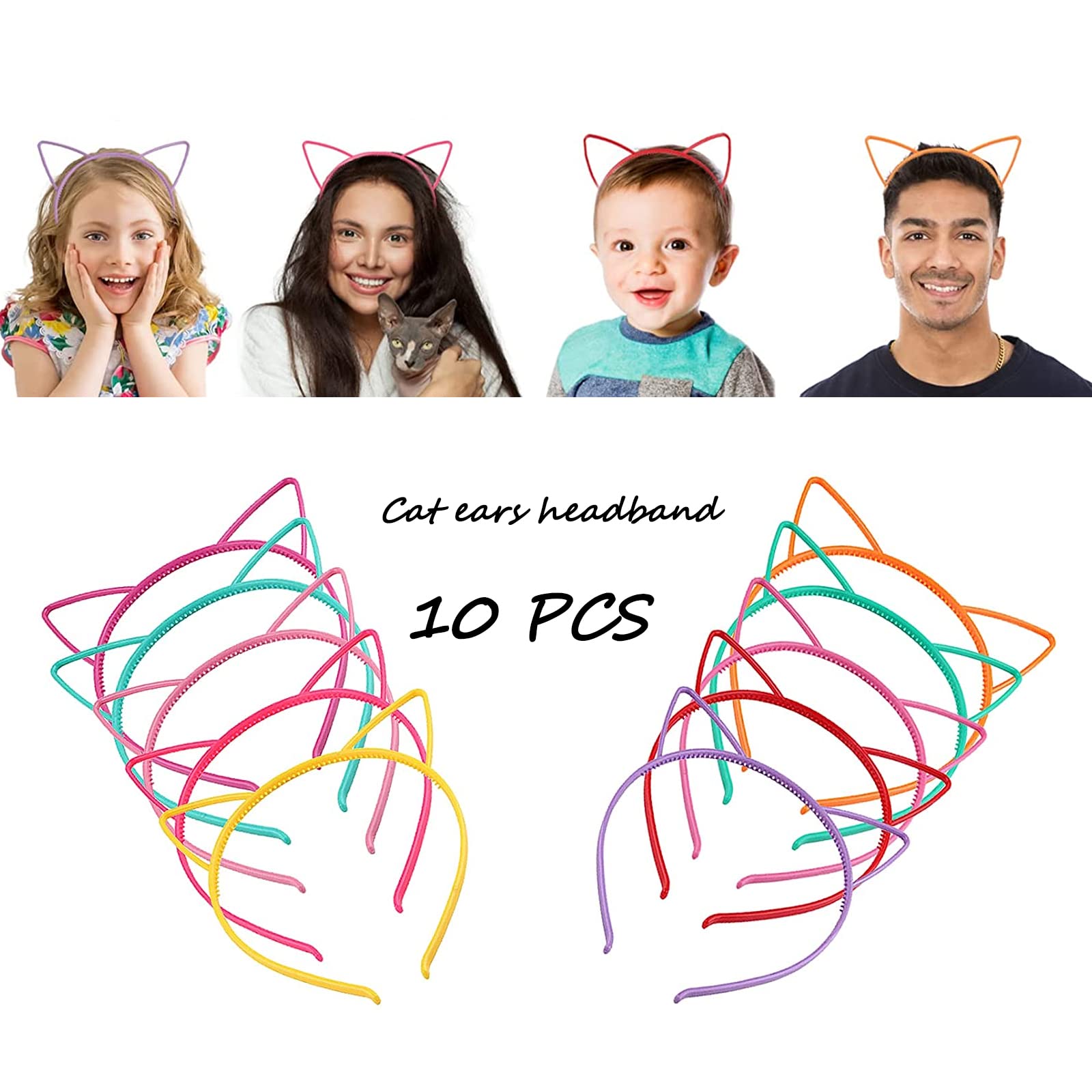 Jaqakid 25PCS Cat Ears Headbands Plastic Kitty Hairband Hair Hoops Party Costume Daily Decorations Bunny Bow Headwear Cats Accessories for Women Girls Wearing and Party Decoration