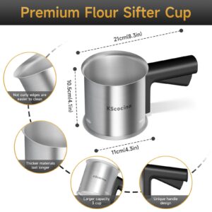 KScocina 3 Cup Stainless Steel Flour Sifter with Double Layer Fine Mesh, One Hand Press Crank, Ideal for Baking and Powdered Sugar Dusting Flour Sifter