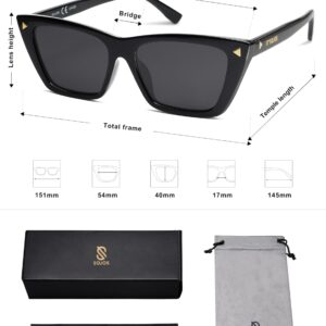 SOJOS Trendy Sunglasses Womens Retro Cute Cat Eye Polarized Women Designer Shades SJ2297 Black Frame Grey Lens