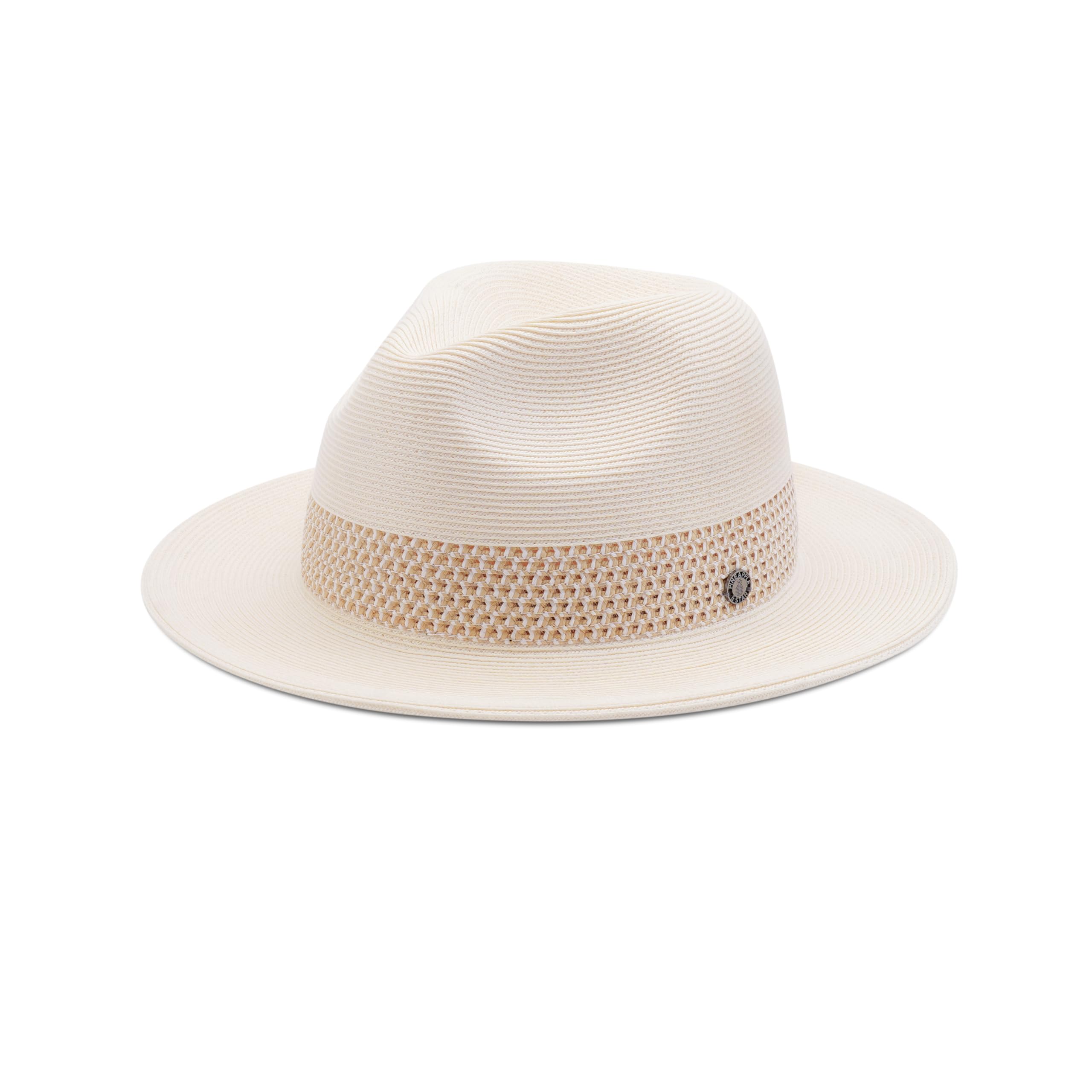 Pineapple&Star Sun Straw Fedora Beach Hat Fine Braid UPF50+ for Unisex (Medium, Off-White Amiens)