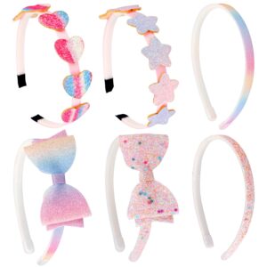 chanaco girls sparkly cute soft glitter bow heart non-slip headbands set - 6 pcs for toddlers and kids ages 4-12