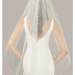 YAEISM Bride Wedding Veil White Glitter Cathedral Veil Sparkly Bachelorette Veil Fingertip Bridal Long Star Light Tulle Veils with Metal Comb for Brides and Women